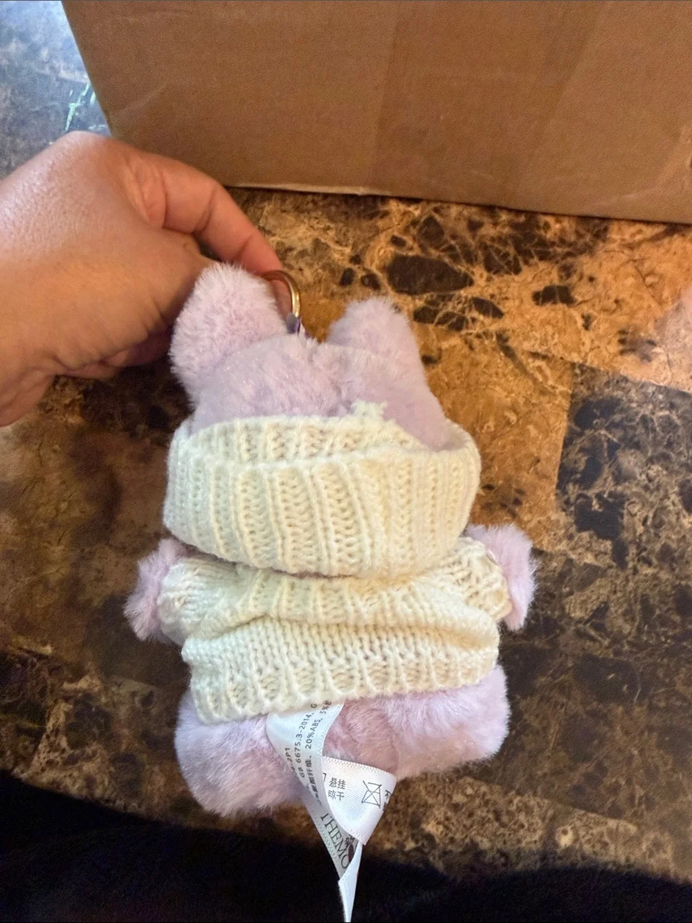 Lavender Bunny Plush Keychain with Cream Knit Hat